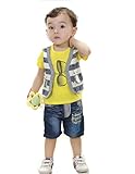SOPO Baby Boy 2 Piece Outfit夏( Fakeストリップベストトップ、ジーンズ)イエロー9 – 24 m カラー: イエロー