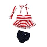 水着 女の子 上下セット 女児水着 白赤 縞柄 おしゃれ 可愛い 海辺 温泉 記念写真 (80)