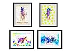 uhomate4個Sea AnimalsピンクJellyfish art-sea Turtle decor-pink Octopus art-pinkタツノオトシゴ装飾抽象アートホームキャンバス壁アー