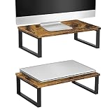 モニター台机上台 木材モニタースタンド パソコン台 ディスプレイスタンド パソコンスタンド プリンター台 収納 卓上 机上 スタンド モニター パソコン 2パック 幅40cm 耐荷重27kg 茶色
