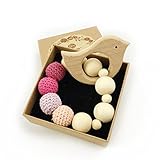 Wooden Baby Toy - Teething Ring Set Untreated Maple Teether with Organic Cotton Gift Bag Most Popula