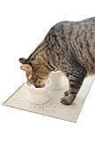 (大手ペット系雑誌広告掲載) Petiam ペット 食事マット トイレトレー シリコン 猫 犬 ペットマット ペット食事マット 犬 猫の食事マット 犬の食事マット (ベージュ, 48×30cm)