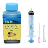 superInk 100ml ライトシアン（染料）詰め替え 互換 インク エプソン用（全機種対応）+ 手袋1組 + 10ml注入器 + 針 + キャップ