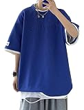 [BEIBANG]tシャツ メンズ 夏 半袖 ゆったり カジュアル カットソー Ｔシャツ フェイクレイヤード 夏 トップス 半袖tシャツ(12ブルー)