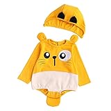 POTOJP ロンパース 子供服 女の子 可愛い猫 連体服 長袖 キッズ服 カバーオール ベビー服 パジャマ クライミング服 プレゼント/満月/出産祝い (73, イエロー)
