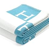 HERMES エルメス　ブランケット　Avalon《アヴァロン》 カシミア　ウール100×140 cm H100775M 12　ブルー　ビーチ　おくるみ [並行輸入品]