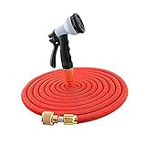 MIRACLE バンジーホース ８種類 放水パターン搭載 伸びる 15m 3倍 車 洗車 庭 水やり ガーデニング コンパクト 便利 (レッド) MC-BANOBI-RD