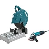 Makita LW1400X2 Cut-Off Saw with Tool-Less Wheel Change and 4-1/2" Paddle Switch Angle Grinder, 14" 