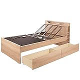 電動リクライニングベッド シングル Rosetta 背もたれ無段階 棚付き /ナチュラル