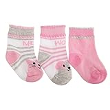ベビー・赤ちゃん用 どうぶつのデザイン 靴下セット (3足組) ソックス 女の子 (UK 3-5.5, EUR 19-22) (Woof/Meow)