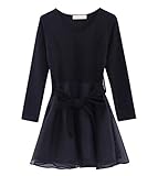 WIN 女の子 長袖 ワンピース チュニック フレア ベビー服 かわいい 通園 通学 キッズ 子供服 ガールズ ドレス シンプル 春 秋 冬 (130cm)