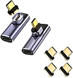 MUXER USB C マグネット アダプタ L字、40Gbps USB4高速データ転送、140W PD急速充電、8K 60Hz HD映像信号伝送、USB4.0 Type-C マグネット オス メス 変換、PC/MacBook/iPhone/Androidスマホ/Switchおよび他のUSB-Cデバイス対応 (140Wアダプタ2個+追加端子4個)