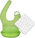 nicoly お食事エプロン スタイ ビブ シリコン 男の子 女の子 食べこぼしポケット コンパクト ガーゼハンカチ付 (黄)