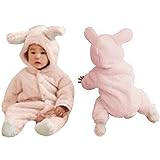 POTOJP 着ぬいぐるみ 子供服 クマ 男の子 女の子 ベビー ロンパース フワフワ カバーオール キッズ コスチューム 防寒着 出産祝い 寝相アート 日常着 (70, Pink)
