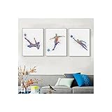 Hitsan水彩抽象スポーツManサッカーアートプリントポスター壁画像キャンバス絵画モダン北欧リビングルームホームデコフレームなし