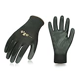 Vgo PUコート ウレタン 背抜き ガーデニング 作業手袋 15双入 (Black Color,Size: 8/M)