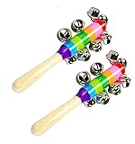 Ziweibaハンドベル ジングルマラカス全長190mm 楽しく 音楽教育 演奏会 お遊戯会 カラオケ パーティに カラフル 木製 2枚セット