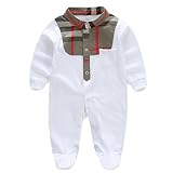 ベビー服 ロンパース カバーオール 前開き 男の子 長袖 柄 コットン100% ブル 0-12ヶ月 (9-12M, 白)