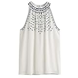 レディースタンクトップ、kaifongfu夏刺繍Strappy Cami Topシフォントップス カラー: ホワイト