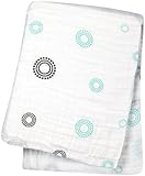lulujo Baby Muslin Cotton Swaddling Blanket, Circles/Aqua, 47" x 47" by lulujo [並行輸入品]