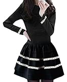 Galette des Rois（ガレット デ ロワ） d09 ワンピース レディース 長袖 タイト ボーダーライン フレア 刺繍 チュニック グレー ウェスト ギャザー d09 (04L, ブラック