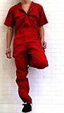 つなぎ メンズ おしゃれ 作業着 半袖 ツナギ 作業服 RED（赤） M