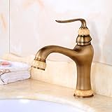 awxjxシンクタップ銅ヨーロピアンスタイルレトロスタイルBasinホットAng Cold 1つ穴ゴールドバスルームCeramics高さUp