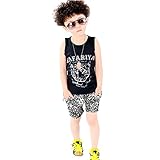 Domybest 子供服 Tシャツ セットアップ　上下セット　男の子 タンクトップ+ショートパンツ 2点セット　かっこいい　トラプリント　ベスト　キッズ　赤ちゃん　春　夏　秋　ルームウェア　セットアッ
