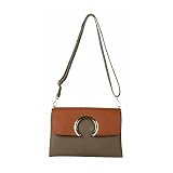 スタイリッシュなツートンカラーショルダーバッグ／カーキ
