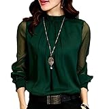 [1/2style] [ニブンノイチスタイル] オシャレ 長袖 シフォン ブラウス プルオーバー ハイネック レディース (M, グリーン)