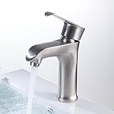 Aquafaucetバスルーム蛇口シンクVesselシングルハンドルレバーミキサータップ、つや消しニッケル洗面所洗面Tallボディ 9297