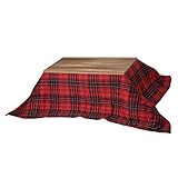 継ぎ脚付き古材風アイアンこたつテーブル ブルック ハイタイプ 120ｘ60cm+保温綿入りこたつ布団チェック柄レッド 2点セット