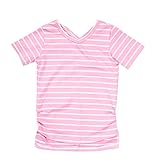Domybest 子供服 女の子 Tシャツ ボーダーTシャツ 半袖 キッズ Tシャツ トップス ガールズ ストライプ柄 Vネック 春 夏 通園 日常着 ルームウエア カジュアル (130（7-8歳）,