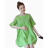 マタニティ ワンピース 産前 産後 対応 妊婦服 授乳服 春 夏 ワンピース コットン オシャレ レース 花柄 ゆったり 授乳口付き マタニティ ポケット 2色入 (M, グリーン)