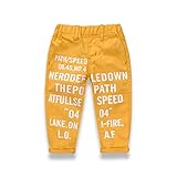 PANCY 子供服 春秋 長ズボン キッズ ロングパンツ 男の子 女の子 おしゃれ 英字柄 韓国風(イエロー,110cm)