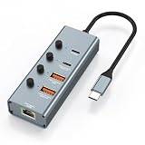 USB LAN変換アダプター 5-IN-1 USB 3.2 Gen 2ハブ 有線LANアダプター【RJ45 1Gbps+Type-C 3.2 Gen2 +Type-A3.2 Gen2×2+PD急速充電】 10Gbps ＵＳＢデータ転送 ギガビット イーサネットアダプタ 個別スイッチ付 1000Mbps ＬＡＮ変換ケーブル iPhone 16/iPad/Windows/Android他のデバイス対応