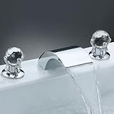 Ouku Deck Mount Two Handle Widespread Waterfall Bathroom Sink Faucet Roman Bath Tub Filler Unique De