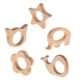 Dovewill 象/クジラ/花/スター/猫の耳の形　可愛い　おしゃぶり　ティースリング　ウッド　形状勉強　5個入り
