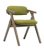 チェア スツール ソリッドウッドダイニングチェア、ビンテージ布張り折りたたみチェア - 背もたれと肘掛け、レジャーシート付き ++ (色 : Green Linen)