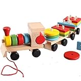 木のおもちゃ 機関車 列車 積み木セット パズル 形合わせ 棒さし 引きずる 幼児 知育玩具