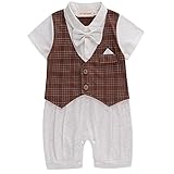 ARAUS ベビー　紳士服　洋服　シャム服　ロンパース　ベスト　グリッド　半袖　蝶ネクタイ　ズボン　男の子　子供　ボーイズ　結婚式　卒園式　入学式　入園式 （6－18ヶ月用） (9－12ヶ月, 画像の