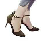ハイヒール パンプス アンクルストラップ ポインテッドトゥ (38（24cm）, アーミーグリーン) [並行輸入品]