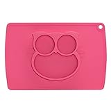 LONGDA シリコン製 お食事用ミニマット 赤ちゃん 幼児適用 BPAフリー FDA食品級 滑り止めランチョンマット 丸洗い・電子レンズ対応可能 (大 -フクロウ, レッド-フクロウ)