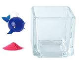 花市場直送便 ミニチュアガラス クジラB ディープブルー & カラーサンド ニューピンク & 植え込み用グラス ニューブロックS
