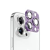 For iPhone 14 pro/iPhone 14 pro max カメラフィルム レンズカバー カメラ保護 ラインストーン【アルミ合金縁取り+強化ガラス】 AnnTec iPhone 14 pro/iPhone 14 pro max 対応 レンズ全体保護 露出オーバー防止 キラキラ レンズ保護フィルム 携帯電話の装飾 貼り付け簡単 高透過率 シルバー+パープル 【2枚セット】