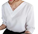 KIRITOA(キリトア) ブラウス Vネック プルオーバー 裾スリット (XL, ホワイト)