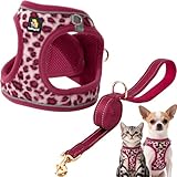 BELLA & PAL ステップインベストハーネス 小中型犬用 引っ張りなし 小型犬用ハーネス リーシュセット付き 快適なエアメッシュ 犬用ベストハーネス 反射ストリップ付き (ピンクヒョウ, M)