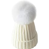 MIOIM ニット帽 キッズ ニットキャップ 男の子 女の子 フェイク ファー付き ポンポン 毛糸帽 折り返し 無地 ベビー 帽子