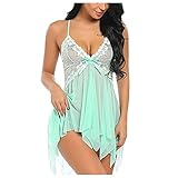 ナイトウェア ネグリジェ ルームワンピース ナイトドレス 1/2点セット 下着 寝間着 スリップ ベビードール Vネック サテン 肌触り良い 綺麗 滑々 快適 透け防止 プレゼント#01ミントグリーンS