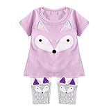 Tovadoo 子供服　二点セット　上着＋ロングパンツ　半袖　狐ちゃん　動物柄　コットン　ファッション　可愛い　爽やか　子供の日　旅行　リゾート　海遊び　プレゼント　女の子　キッズ